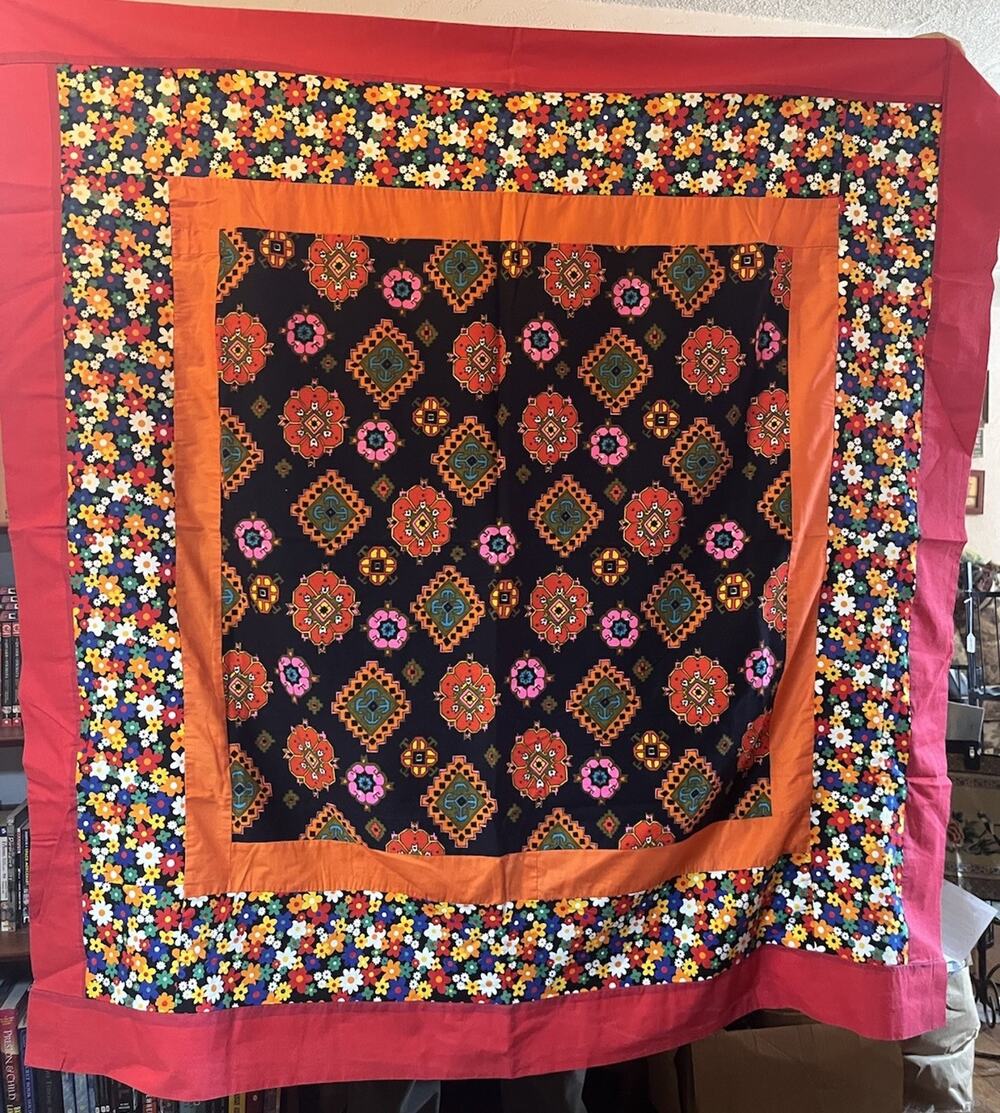1960s Quilt Top Ready for Backing 50x52" MOD Flower Power